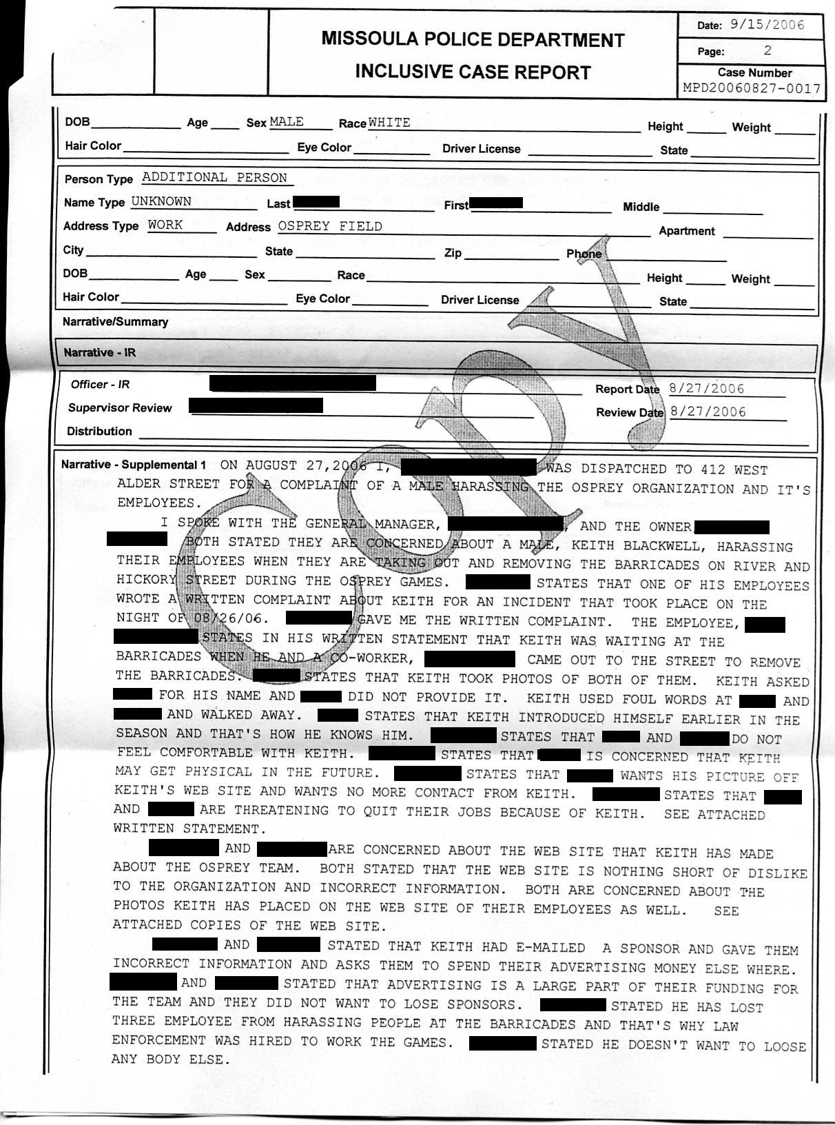A False Police Report